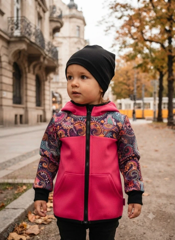 Softshellová bunda - malina/ornamenty