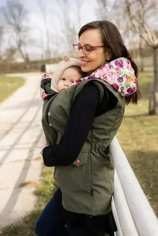 Softshellová vesta pro přední nošení - oliva/pivoňky