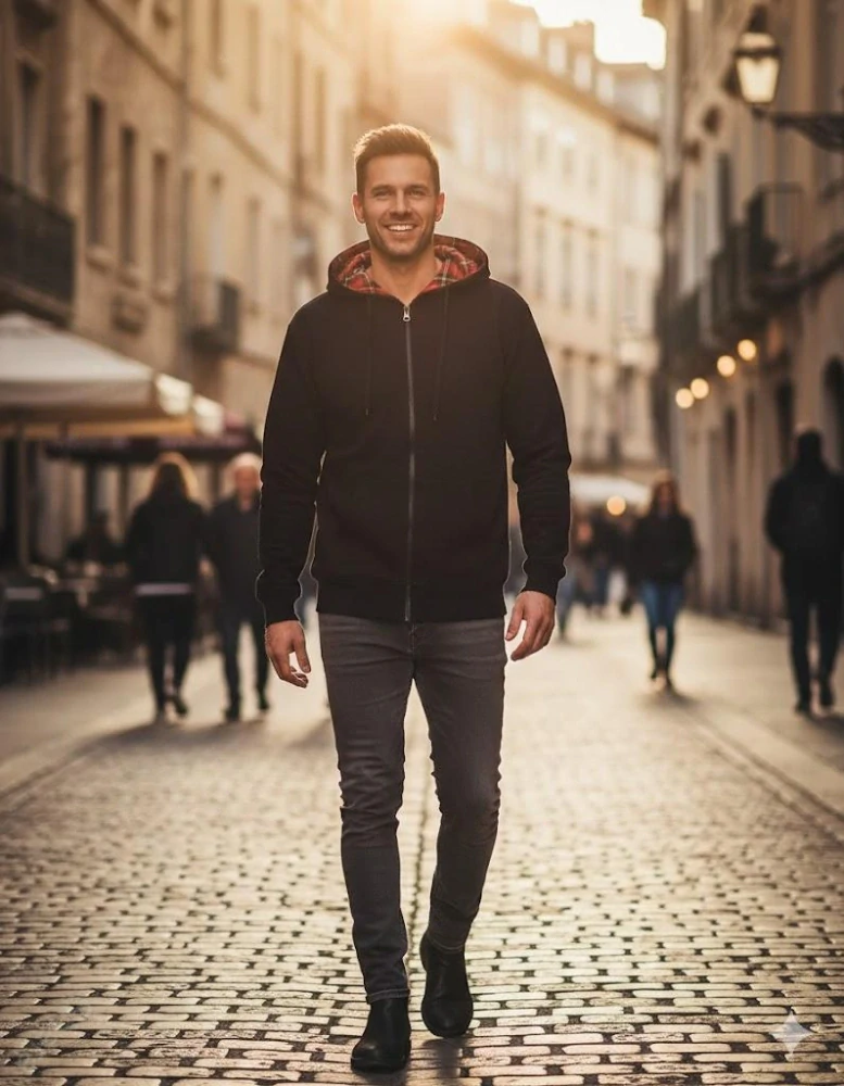 Mikina pánská oboustranná - černá/červené káro