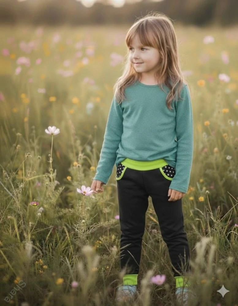 Dětské tepláky Shara - černá/hvězdy/neon