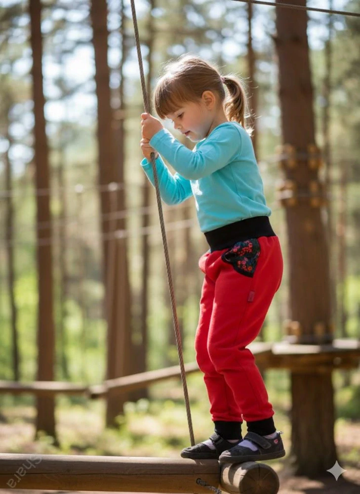 Dětské kalhoty softshellové červená/v kapsách bobule