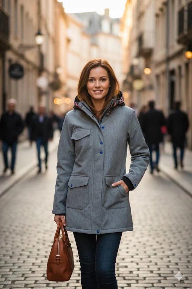 Soft.nosící kabát JARO/PODZIM - šedá žíhaná/malované květy-SKLADEM-S