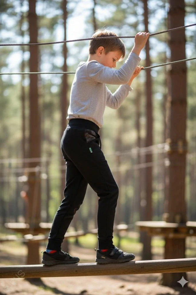 Dětské kalhoty softshellové-černá/v kapsách maskáč