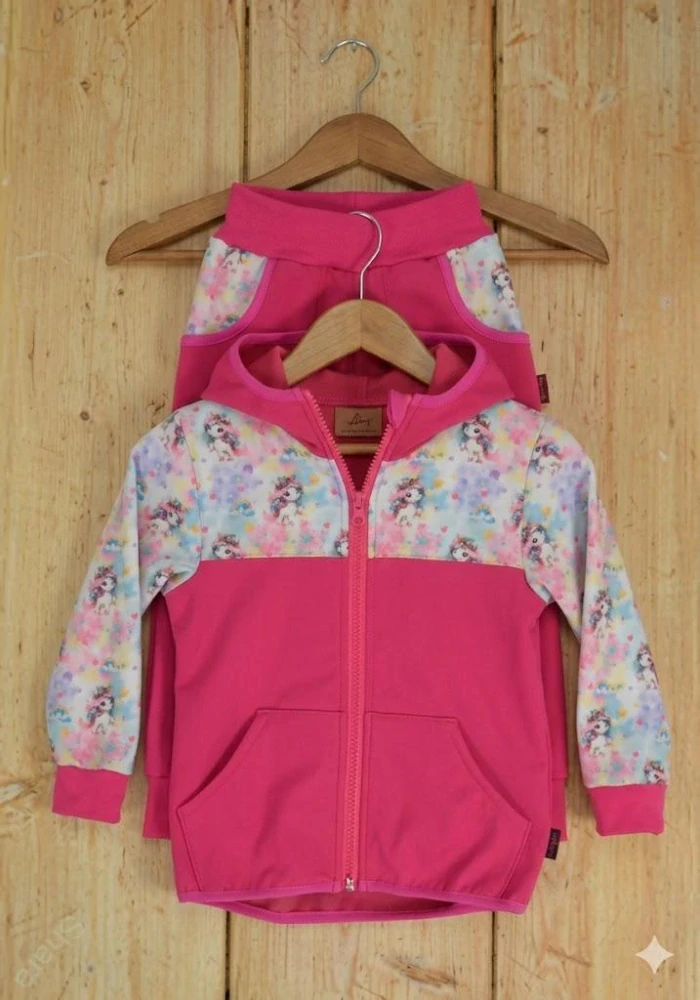 Dětský softshellový set- malina/jednorožci