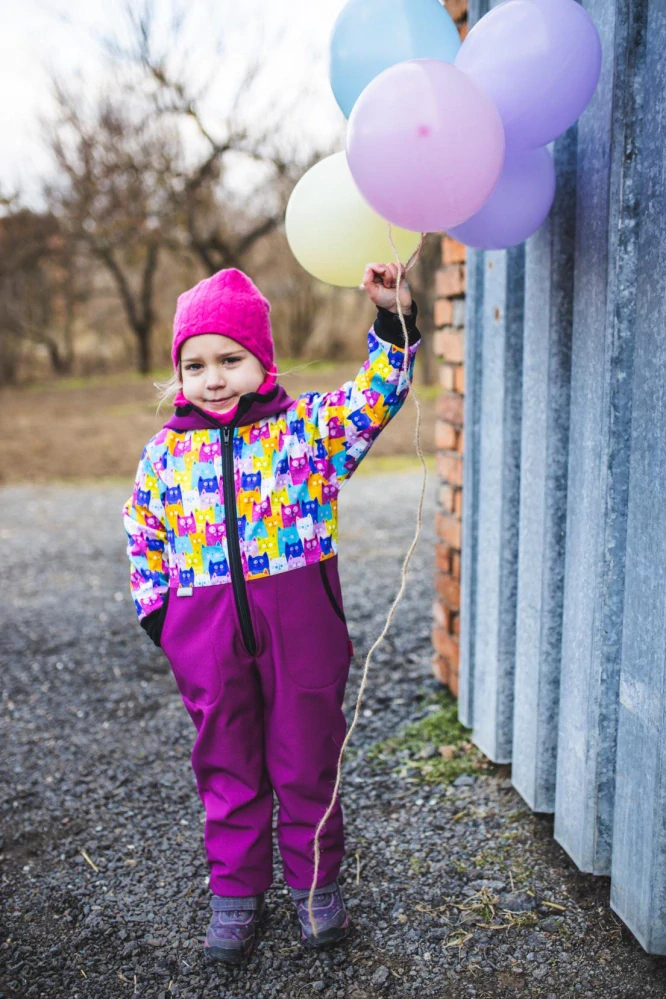 Dětský softshellový kombinéza - fuchsile/kočky