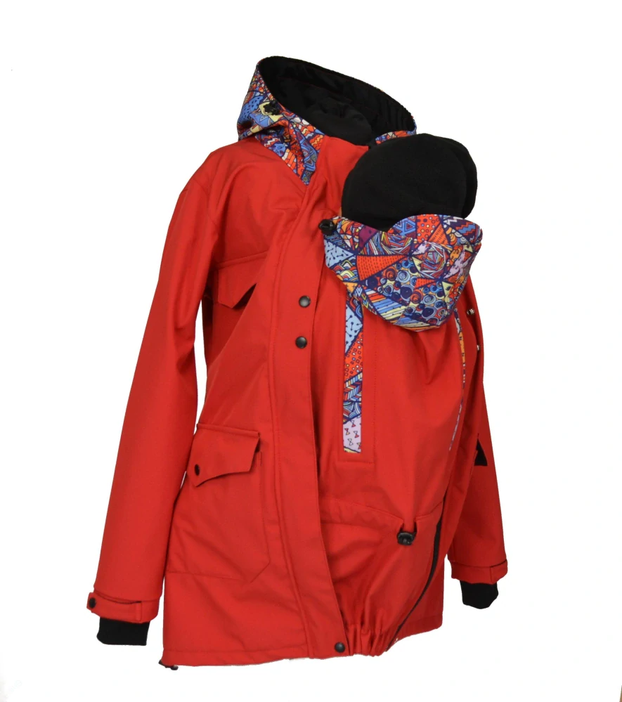 Softshellový kabát přední nošení vsadka s hladítky- červená/bláznivé trojúhelníky SKLADEM vel.XL