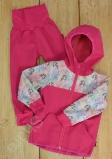 Dětský softshellový set- malina/jednorožci