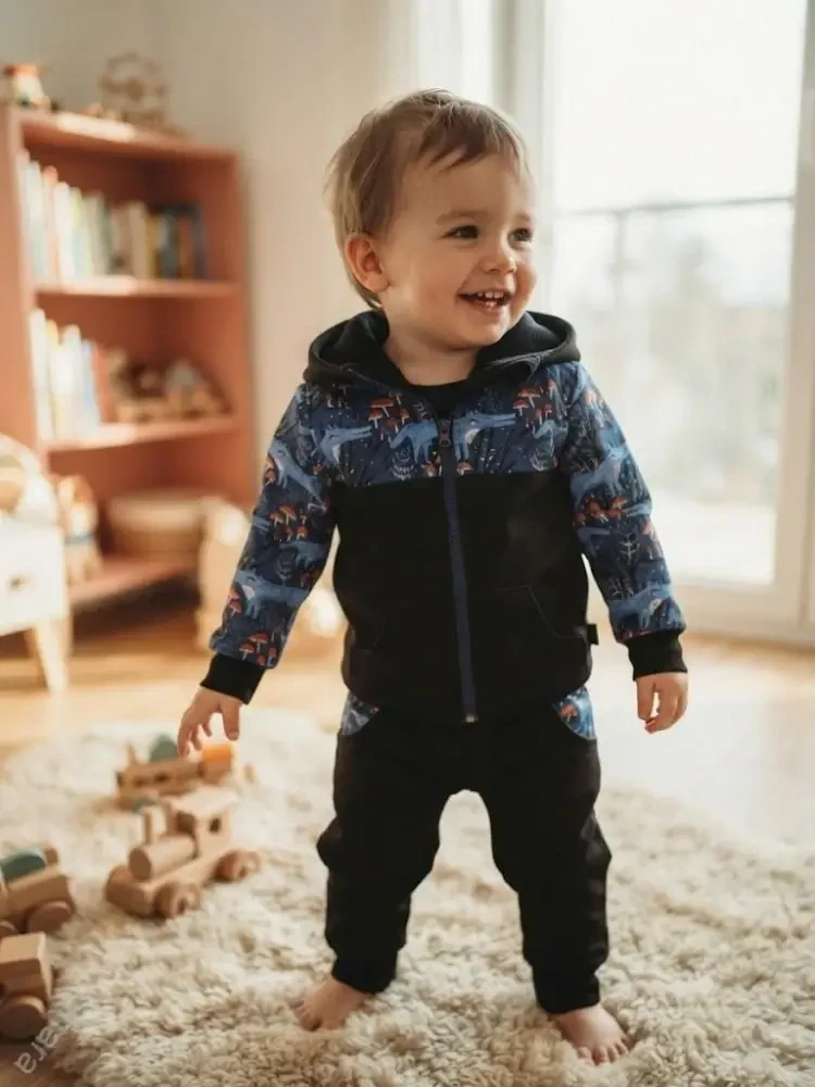 Dětské kalhoty softshellové -černá/vlčci SKLADEM vel.110