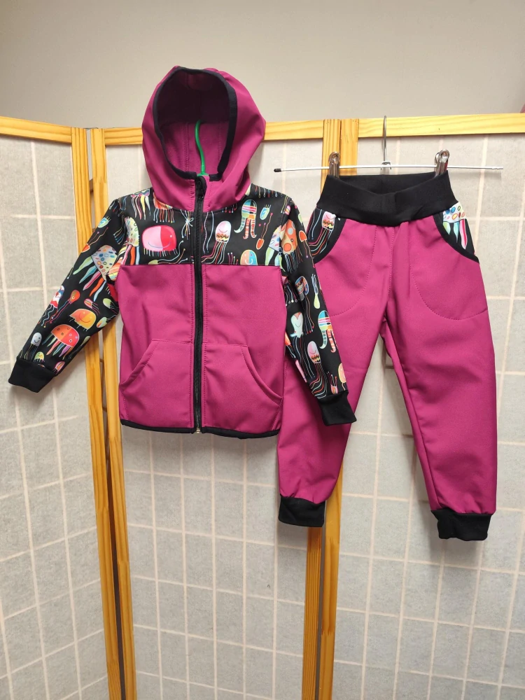Dětský softshellový set- fuchsie/medůzky