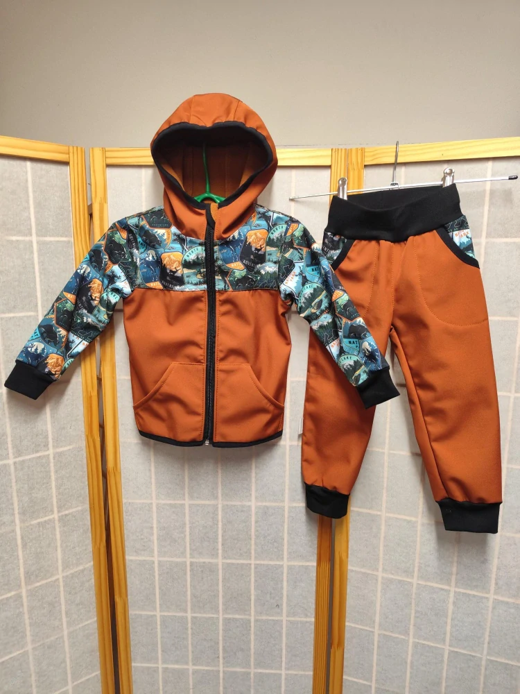 Dětský softshellový set- karamel/horská zvířádka