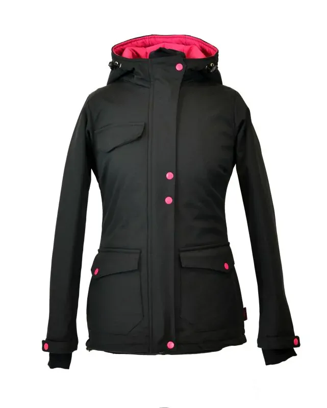 Softshellová bunda pro přední nošení - černá/růžovou a sv.modrá v kapuci