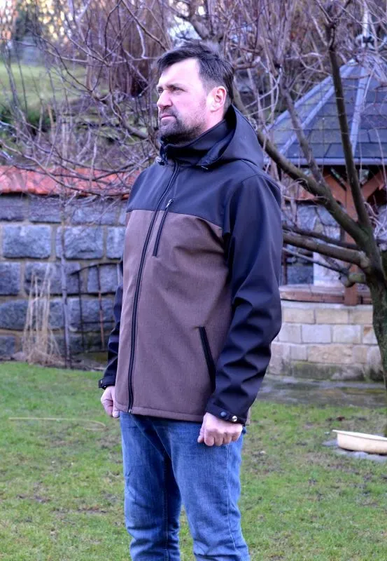 Pánská softshellová nosící bunda - hnědá žíhaná/černá