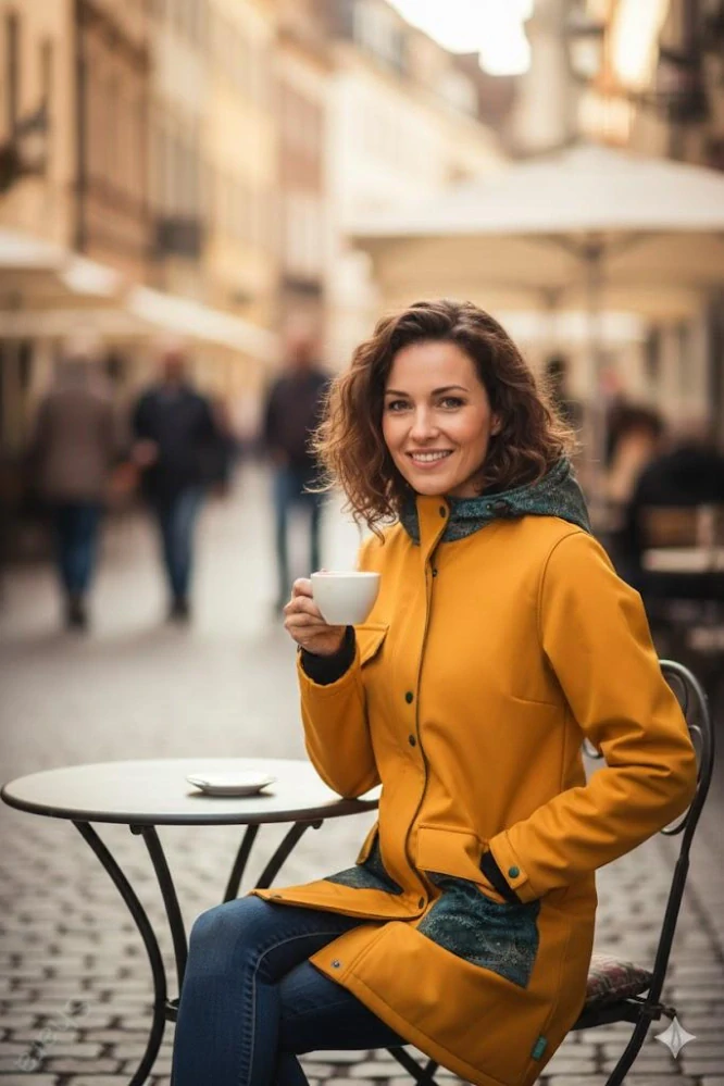Softshellový kabát přední nošení - med/modro zlatá obloha 