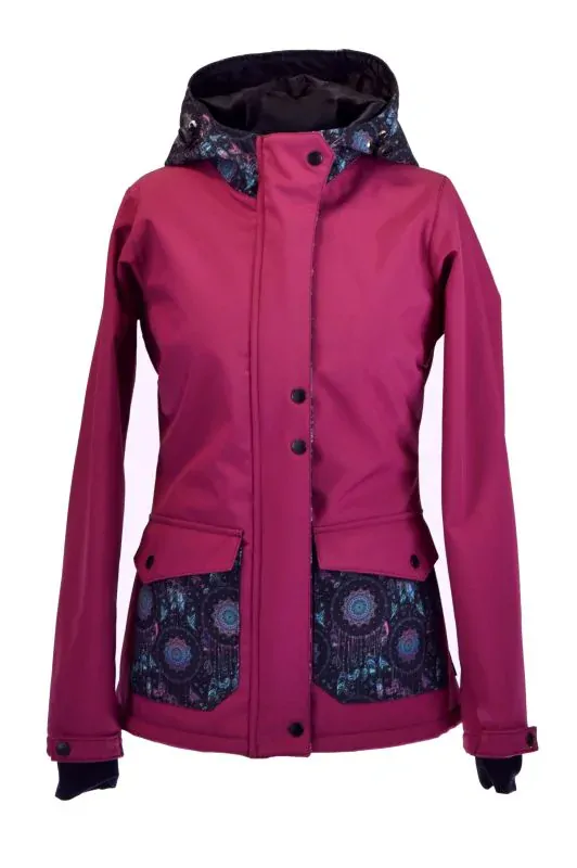 Softshellová bunda pro přední nošení - fuchsie/lapače snů