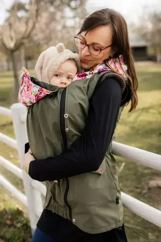 Softshellová vesta pro přední nošení - oliva/pivoňky
