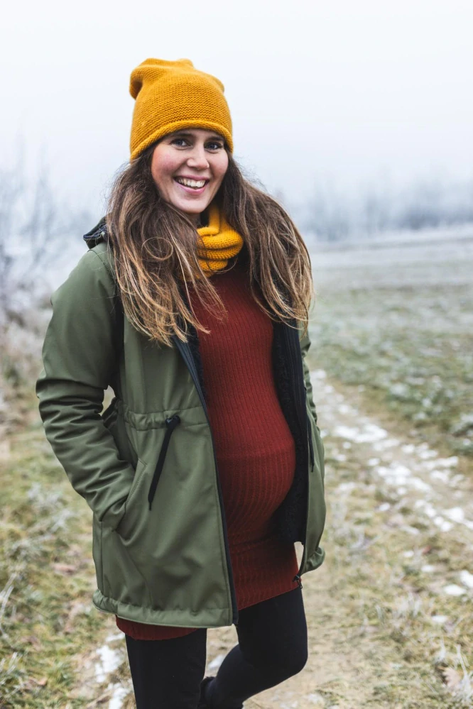 Softshellová parka 3v1 -těhotenská vsadka, nosící vsadka s hladítky - oliva