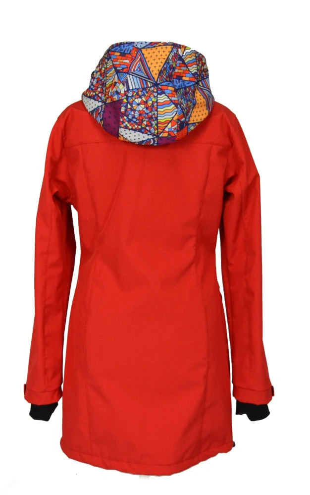 Softshellový kabát přední nošení vsadka s hladítky- červená/bláznivé trojúhelníky SKLADEM vel.XL