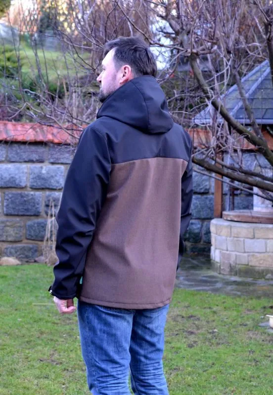 Pánská softshellová nosící bunda - hnědá žíhaná/černá