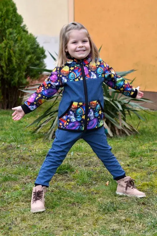 Dětský softshellový set- modrá žíhaná/vesmír