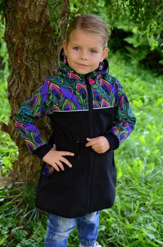 Softshellový kabátek - černá/paví pera SKLADEM vel.98