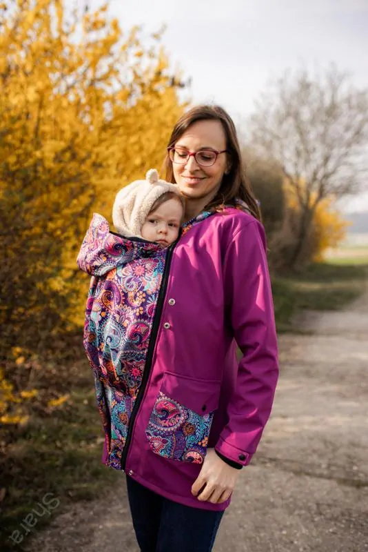 Softshellový kabát přední nošení - fuchsie/ornamenty