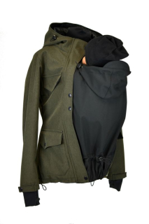 Soft.ZIMNÍ bunda nosící +MAXI TĚHOTENSKÁ vsadka- khaki žíhaná/černá-SKLADEM vel. XXS