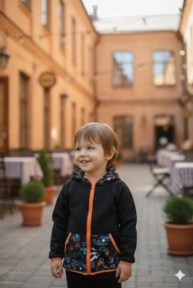 Dětská mikina s kapucí Shara - černá/play/oranžová