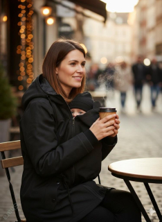 Softshellová nosící parka JARO/PODZIM pro přední nošení - černá/Změna grafiti kapuce SKLADEM vel. XL