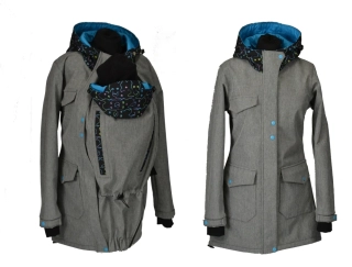 Softshellový kabát přední nošení s hladítky- šedá žíhaná/kočky/tyrkys