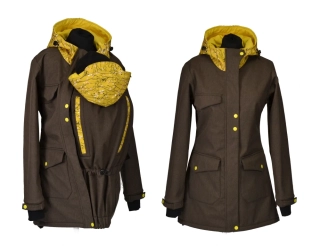 Softshellový kabát přední nošení s hladítky- hnědá žíhaná/hořčice s květy