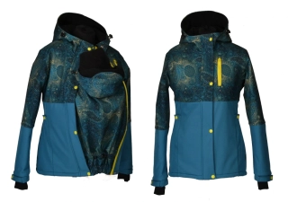 Softshellová členěná bunda pro přední nošení - petrolej/obloha/žluté zipy a druky