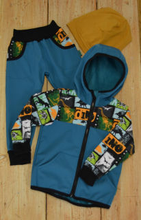Dětský softshellový set- petrolej/dino