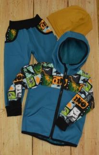 Dětský softshellový set- petrolej/dino