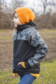 Softshellová bunda - černá/šedý maskáč SKLADEM vel.128