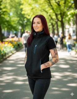 Softshellová vesta černá s tyrkys doplňky