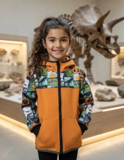 Softshellová bunda - med/dino