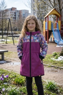 Softshellový kabátek - fuchsie/mandalové trojúhelníčky