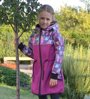 Softshellový kabátek- fuchsie/mandalové trojúhelníčky SKLADEM vel.122