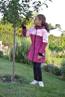 Softshellový kabátek - fuchsie/akvarel SKLADEM vel.122