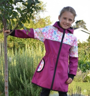 Softshellový kabátek v pase gumička- fuchsie/akvarel