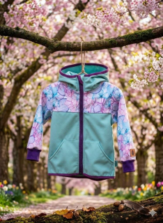 Softshellová bunda - mint/akvarelová růže SKLADEM vel.104