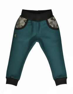 Dětské kalhoty softshellové - petrolej/v kapsách maskáč SKLADEM vel.98