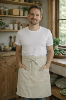 Lněná zástěra do pasu s hranatými kapsami