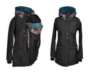 Softshellový kabát přední nošení vsadka s hladítky- černá/bobule/petrolej