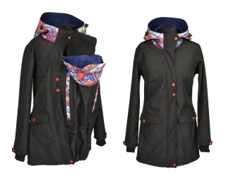 Softshellový kabát přední nošení vsadka s hladítky- černá/bláznivé trojúhelníky/modrá