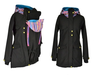 Softshellový kabát přední nošení vsadka s hladítky- černá/vlnky/tyrkys