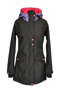 Softshellový kabát - černá/modré květy/růžová