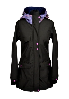 Softshellový kabát - černá/modré květy/modrá