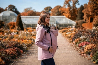 Softshellová nosící parka pro přední nošení s hladítky na vsadce - rybí kost pudrová SKLADEM 2x vel.M