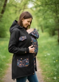 Softshellový kabát JARO/PODZIM přední nošení - černá/zvířádka SKLADEM vel. S